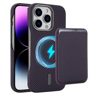 For iPhone 14 Pro Max Carbon Fiber MagSafe Magnetic Card Holder Phone Case(Purple)