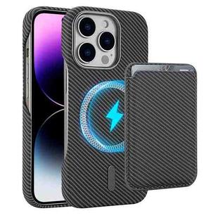 For iPhone 14 Pro Carbon Fiber MagSafe Magnetic Card Holder Phone Case(Grey)