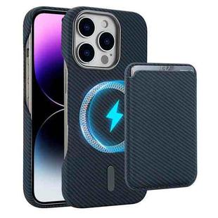 For iPhone 14 Pro Carbon Fiber MagSafe Magnetic Card Holder Phone Case(Blue)