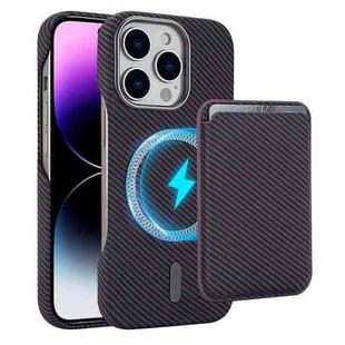 For iPhone 14 Pro Carbon Fiber MagSafe Magnetic Card Holder Phone Case(Purple)