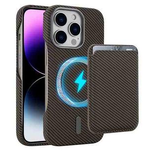 For iPhone 14 Pro Carbon Fiber MagSafe Magnetic Card Holder Phone Case(Brown)