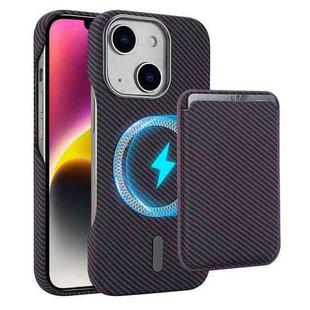 For iPhone 14 Plus Carbon Fiber MagSafe Magnetic Card Holder Phone Case(Purple)