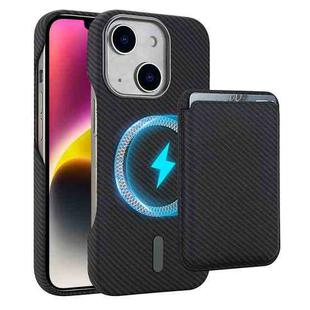 For iPhone 14 Carbon Fiber MagSafe Magnetic Card Holder Phone Case(Black)