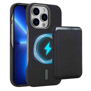 For iPhone 13 Pro Max Carbon Fiber MagSafe Magnetic Card Holder Phone Case(Black)