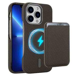 For iPhone 13 Pro Max Carbon Fiber MagSafe Magnetic Card Holder Phone Case(Brown)