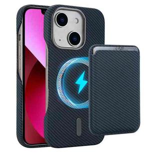 For iPhone 13 Carbon Fiber MagSafe Magnetic Card Holder Phone Case(Blue)