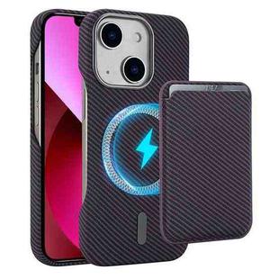 For iPhone 13 Carbon Fiber MagSafe Magnetic Card Holder Phone Case(Purple)