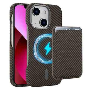 For iPhone 13 Carbon Fiber MagSafe Magnetic Card Holder Phone Case(Brown)