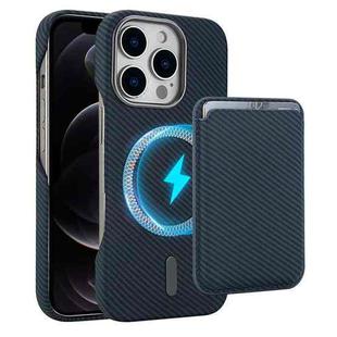 For iPhone 12 Pro Carbon Fiber MagSafe Magnetic Card Holder Phone Case(Blue)