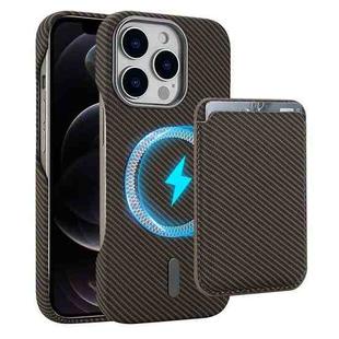 For iPhone 12 Pro Carbon Fiber MagSafe Magnetic Card Holder Phone Case(Brown)