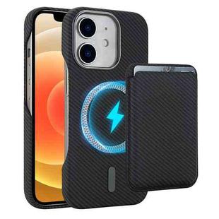 For iPhone 12 Carbon Fiber MagSafe Magnetic Card Holder Phone Case(Black)