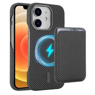 For iPhone 12 Carbon Fiber MagSafe Magnetic Card Holder Phone Case(Grey)