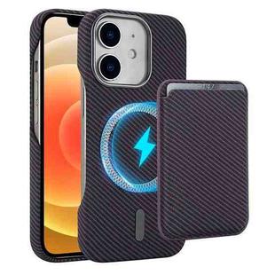 For iPhone 12 Carbon Fiber MagSafe Magnetic Card Holder Phone Case(Purple)
