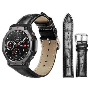 For Amazfit T-Rex3 22mm xDfind Bamboo Texture Pin Buckle Leather Watch Band(Black)