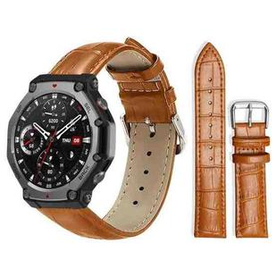 For Amazfit T-Rex3 22mm xDfind Bamboo Texture Pin Buckle Leather Watch Band(Light Brown)