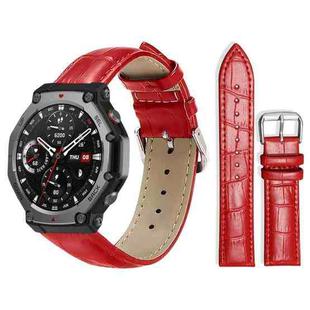 For Amazfit T-Rex3 22mm xDfind Bamboo Texture Pin Buckle Leather Watch Band(Red)