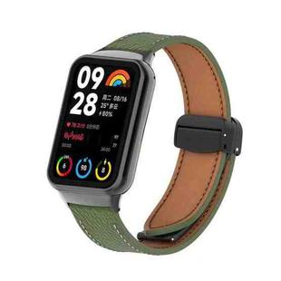 For Xiaomi Smart Band 9 Pro / Redmi Watch 5 Litchi Texture Magnetic Black Buckle Leather Watch Band(Army Green)
