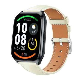 22mm For Xiaomi Haylou Watch LS09B / LS05S / LS10 xDfind Flat Head Black Shark Fine Grain Leather Watch Band(Creamy White)