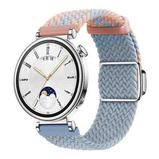 18mm Woven Splicing Color Magnetic Silver Buckle Watch Band(Blue Pink Rock Blue)