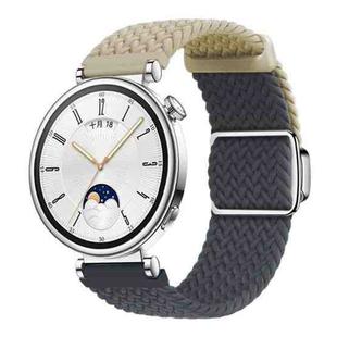 18mm Woven Splicing Color Magnetic Silver Buckle Watch Band(Beige Deep Blue)