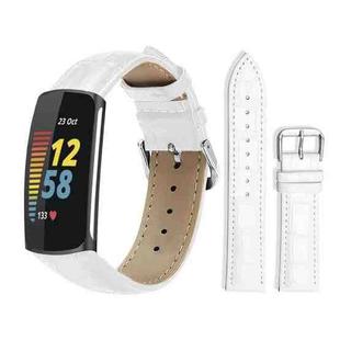 For Fitbit Charge 6 / 5 18mm xDfind Bamboo Texture Pin Buckle Leather Watch Band(White)