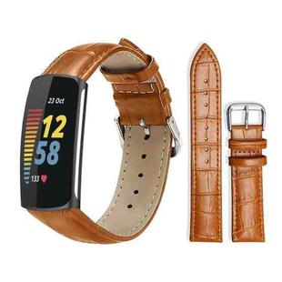 For Fitbit Charge 6 / 5 18mm xDfind Bamboo Texture Pin Buckle Leather Watch Band(Light Brown)