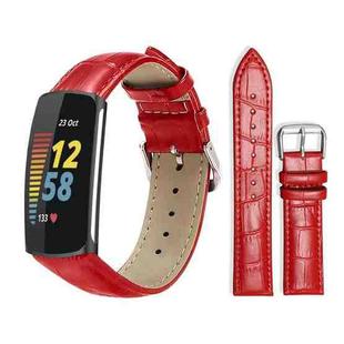 For Fitbit Charge 6 / 5 18mm xDfind Bamboo Texture Pin Buckle Leather Watch Band(Red)