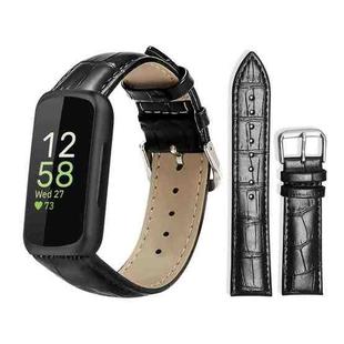 For Fitbit Inspire 3 12mm xDfind Bamboo Texture Pin Buckle Leather Watch Band(Black)