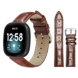 For Fitbit Versa 4 / 3 / Sense2 / 1 20mm xDfind Bamboo Texture Pin Buckle Leather Watch Band(Dark Brown)