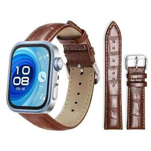 For Huawei Watch Fit 4 Pro / Fit 4 / Fit 3 20mm xDfind Bamboo Texture Pin Buckle Leather Watch Band(Dark Brown)