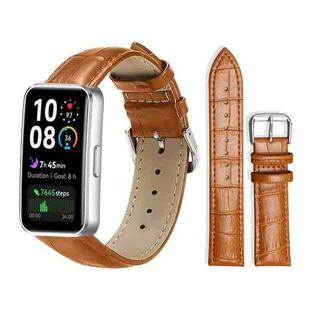 For Huawei Band 10 / 9 / 8 14mm xDfind Bamboo Texture Pin Buckle Leather Watch Band(Light Brown)