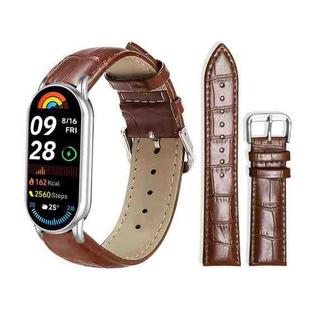 For Xiaomi Smart Band 10 / 9 / 8 / NFC 14mm xDfind Bamboo Texture Pin Buckle Leather Watch Band(Dark Brown)