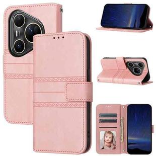 For Huawei Pura 80 Ultra 5G Embossed Stripes Skin Feel Leather Phone Case(Pink)