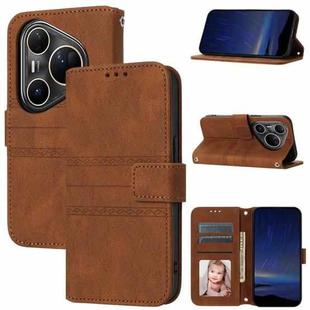 For Huawei Pura 80 Ultra 5G Embossed Stripes Skin Feel Leather Phone Case(Brown)