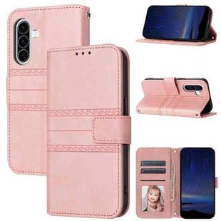 For Samsung Galaxy A17 5G / A26 5G Embossed Stripes Skin Feel Leather Phone Case(Pink)