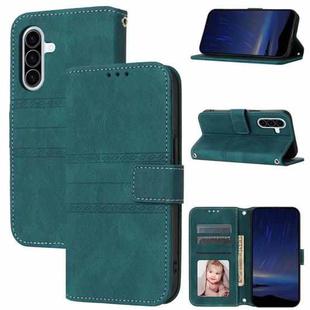 For Samsung Galaxy A17 5G / A26 5G Embossed Stripes Skin Feel Leather Phone Case(Dark Green)
