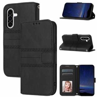 For Samsung Galaxy A17 5G / A26 5G Embossed Stripes Skin Feel Leather Phone Case(Black)