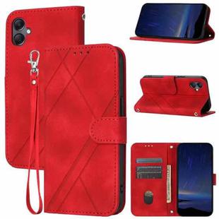 For Samsung Galaxy A07 4G / A06 4G Embossed Line Leather Phone Case with Lanyard(Red)
