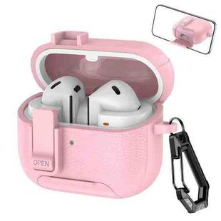 For Samsung Galaxy Buds3 / Buds3 Pro Leather Texture Wireless Earphones Case with Hook & Holder(Pink)