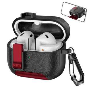 For Samsung Galaxy Buds3 / Buds3 Pro Leather Texture Wireless Earphones Case with Hook & Holder(Black Red)