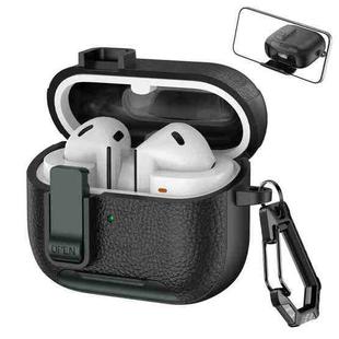 For Samsung Galaxy Buds3 / Buds3 Pro Leather Texture Wireless Earphones Case with Hook & Holder(Black Army Green)