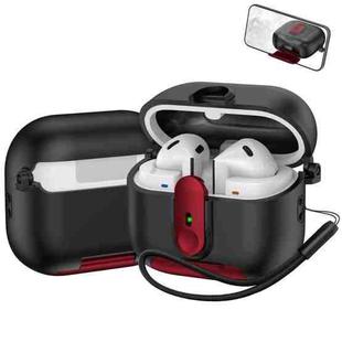 For Samsung Galaxy Buds3 / Buds3 Pro One-piece Holder Wireless Earphones Case with Lanyard(Black Red)