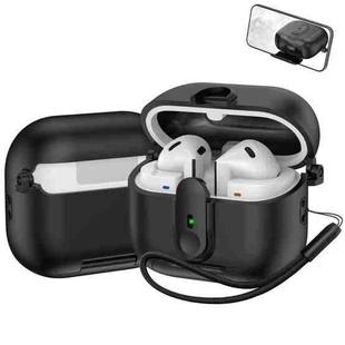 For Samsung Galaxy Buds3 / Buds3 Pro One-piece Holder Wireless Earphones Case with Lanyard(Black)