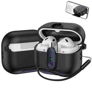 For Samsung Galaxy Buds3 / Buds3 Pro One-piece Holder Wireless Earphones Case with Lanyard(Black Blue)
