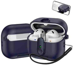 For Samsung Galaxy Buds3 / Buds3 Pro One-piece Holder Wireless Earphones Case with Lanyard(Dark Blue)