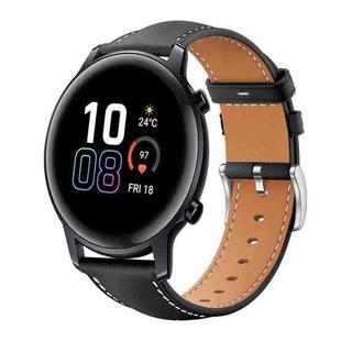 20mm For Honor Watch ES / Magic Watch2 42mm xDfind Flat Head Black Shark Fine Grain Leather Watch Band(Black)