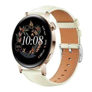 20mm For Huawei Watch GT 4 / GT 3 / GT 2 xDfind Flat Head Black Shark Fine Grain Leather Watch Band(Creamy White)