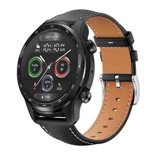 22mm For Ticwatch Pro X / Pro3 / Pro / GTX / E2 xDfind Flat Head Black Shark Fine Grain Leather Watch Band(Black)