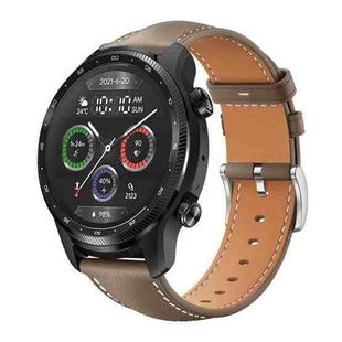 22mm For Ticwatch Pro X / Pro3 / Pro / GTX / E2 xDfind Flat Head Black Shark Fine Grain Leather Watch Band(Light Grey)