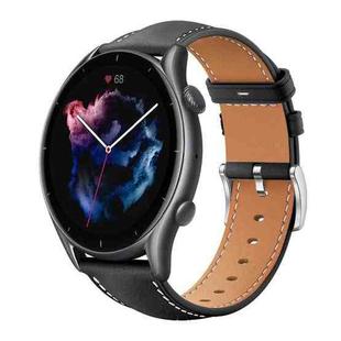 22mm For Amazfit GTR 4/3/3 Pro/Bip6/Bip5 xDfind Flat Head Black Shark Fine Grain Leather Watch Band(Black)